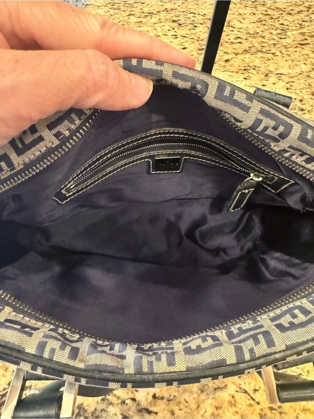 Fendi Blue/black FF Logo Canvas Boston bag